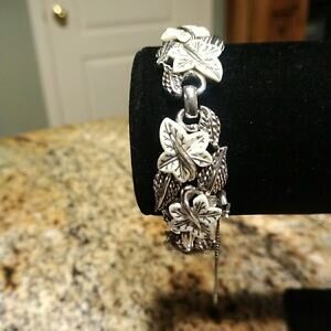 Boucher Silver Plated and White Glass Ivy Leaves Link Bracelet circa 1950s
